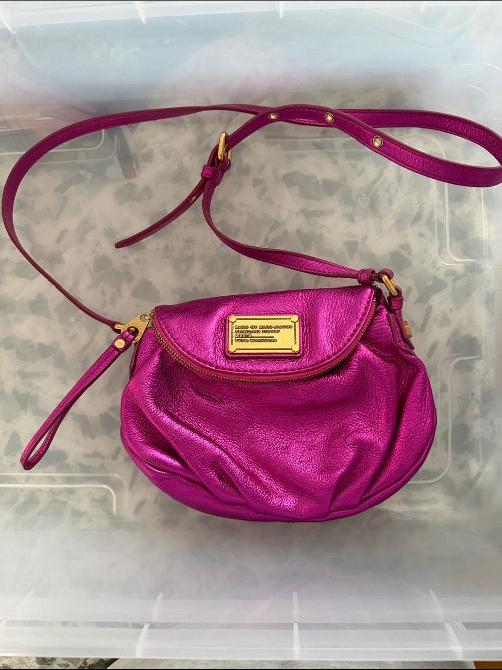 Marc by Marc Jacobs Metallic Magenta Crossbody Bag with Gold Hardware